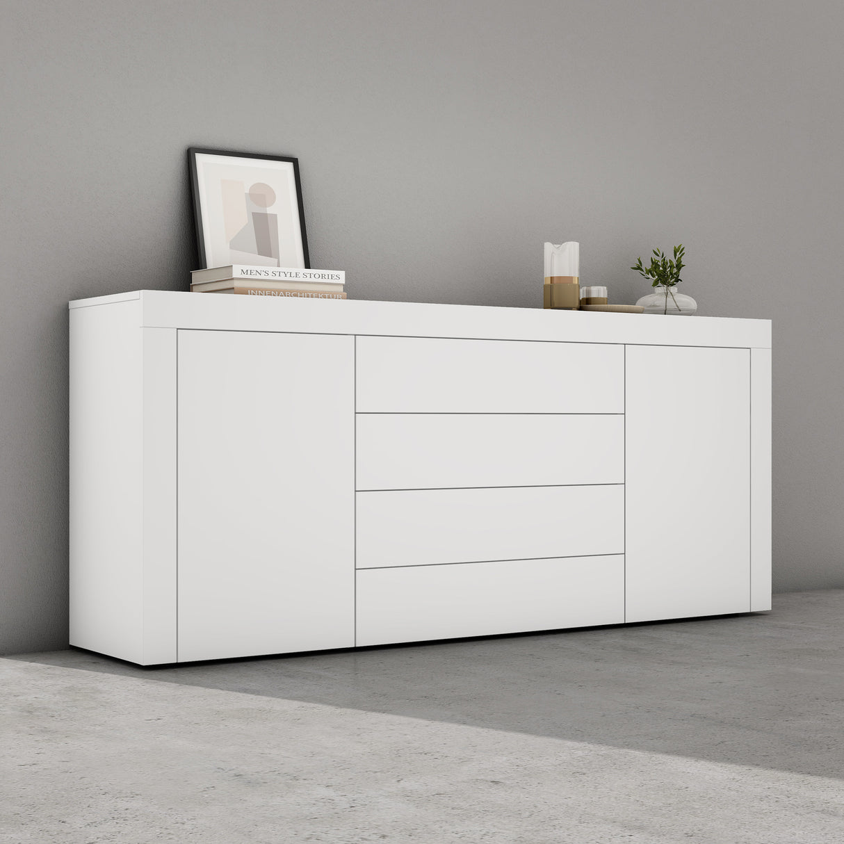 Buffet de rangement Glasvilla LTH : 167x36x70 cm avec 2 armoires et 4 tiroirs commode armoire polyvalente meuble cabinet03