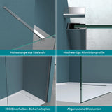 Paroi de douche Glasvilla pour douche, cloison de douche à l'italienne, verre de sécurité ESG 8 mm, verre NANO BRAM1 et BRAM3 Bremen1K