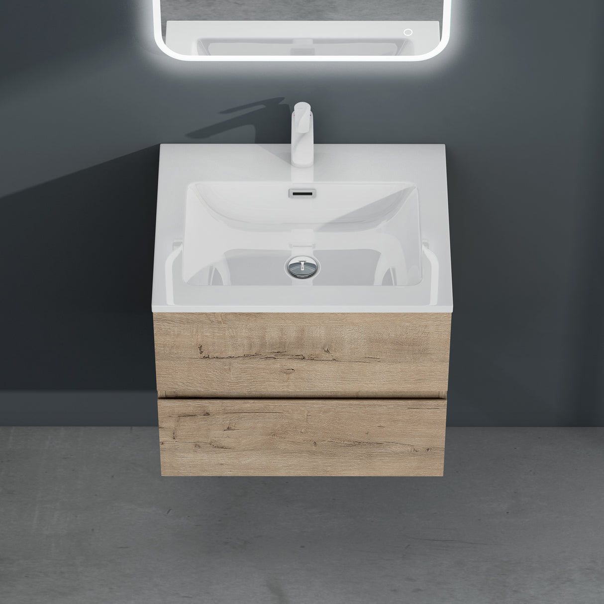 Ensemble de meubles de salle de bain Glasvilla, meuble sous-vasque avec meuble bas, vasque en fonte minérale, meuble sous-vasque 2 tiroirs à fermeture amortie Aqualis