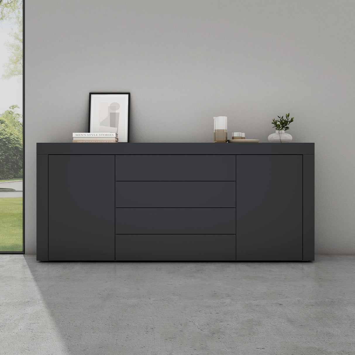 Buffet de rangement Glasvilla LTH : 167x36x70 cm avec 2 armoires et 4 tiroirs commode armoire polyvalente meuble cabinet03