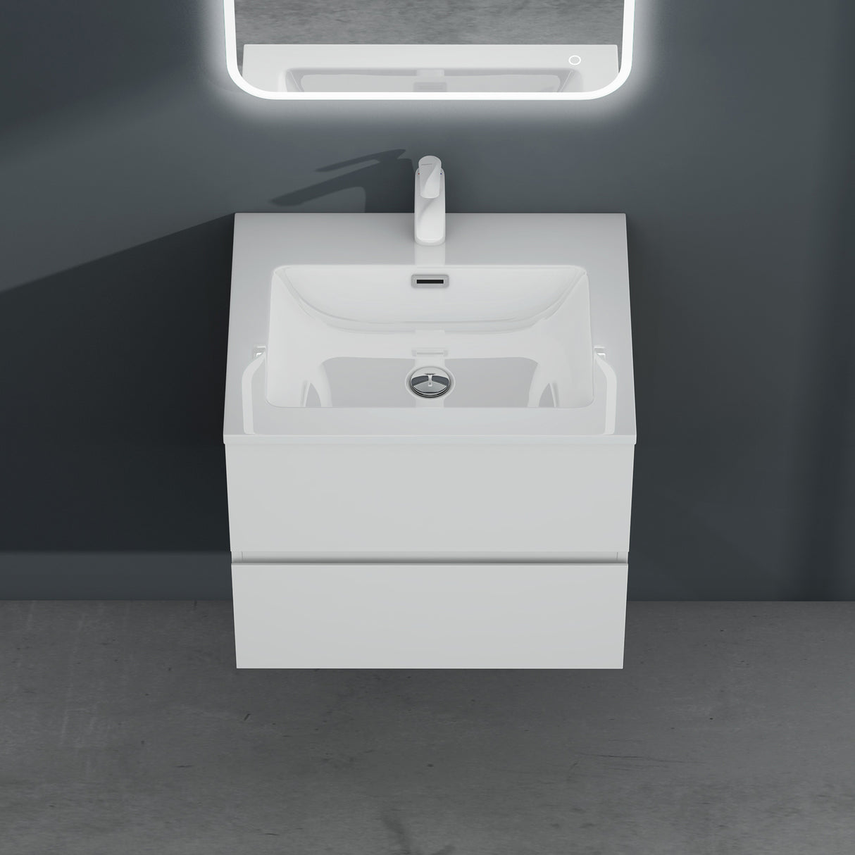 Ensemble de meubles de salle de bain Glasvilla, meuble sous-vasque avec meuble bas, vasque en fonte minérale, meuble sous-vasque 2 tiroirs à fermeture amortie Aqualis