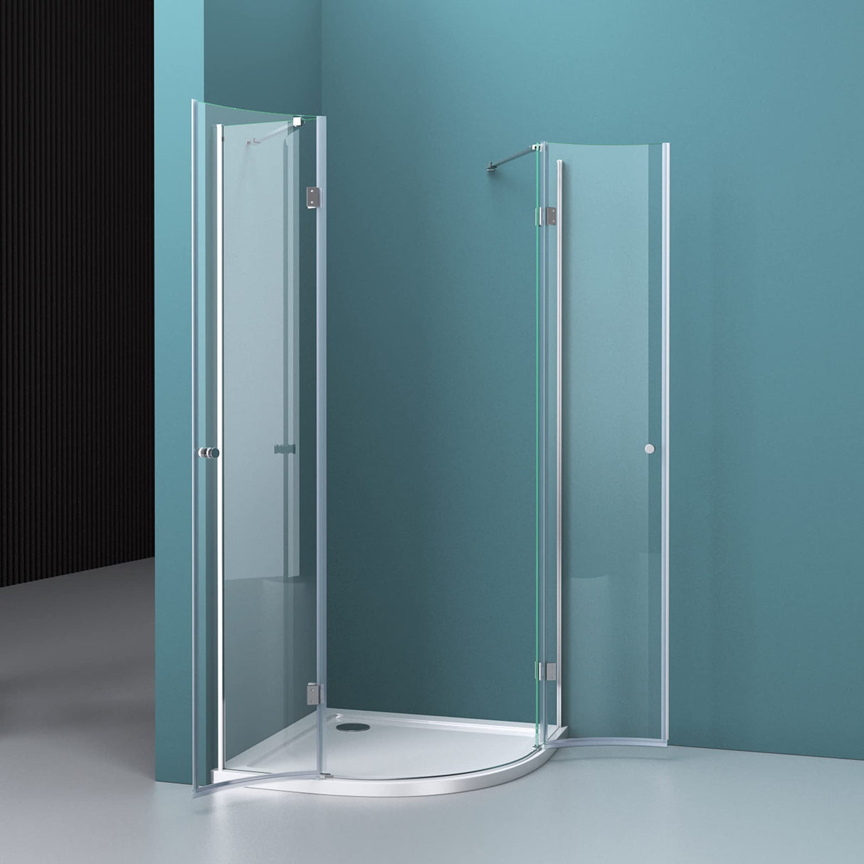 glasvilla Viertelkreis Duschkabine Milchglas Runddusche Duschabtrennung 2 Pendeltüren 6mm ESG-Sicherheitsglas Nano-Beschichtung R02K+VS