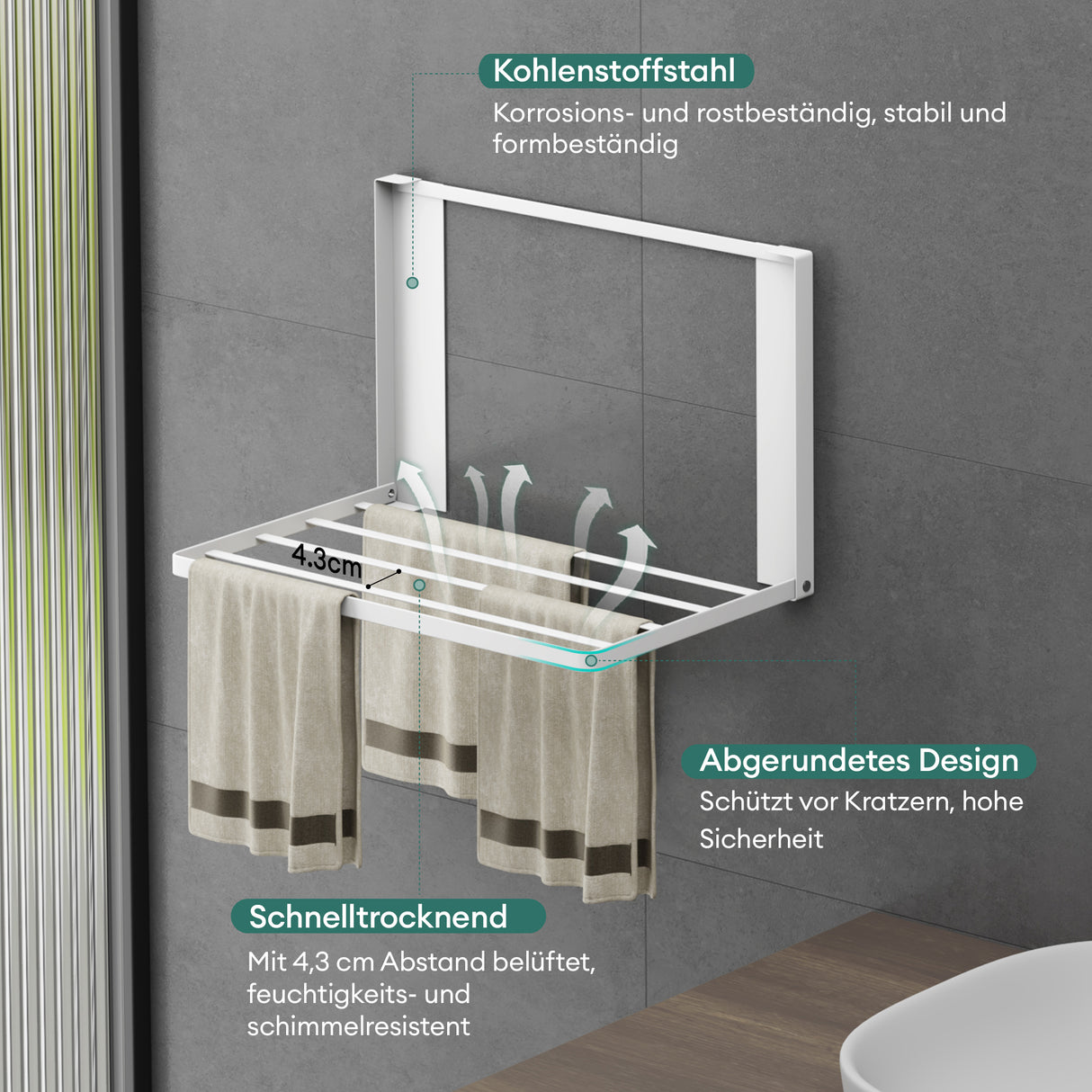 glasvolla Handtuchhalter Badetuchhalter Magnetische Regale für Waschmaschine Klappregal Wandregal ohne Bohren 41x25cm Multifunktionaler Regal für Kühlschrankseit, Bad, Küche Folda-01