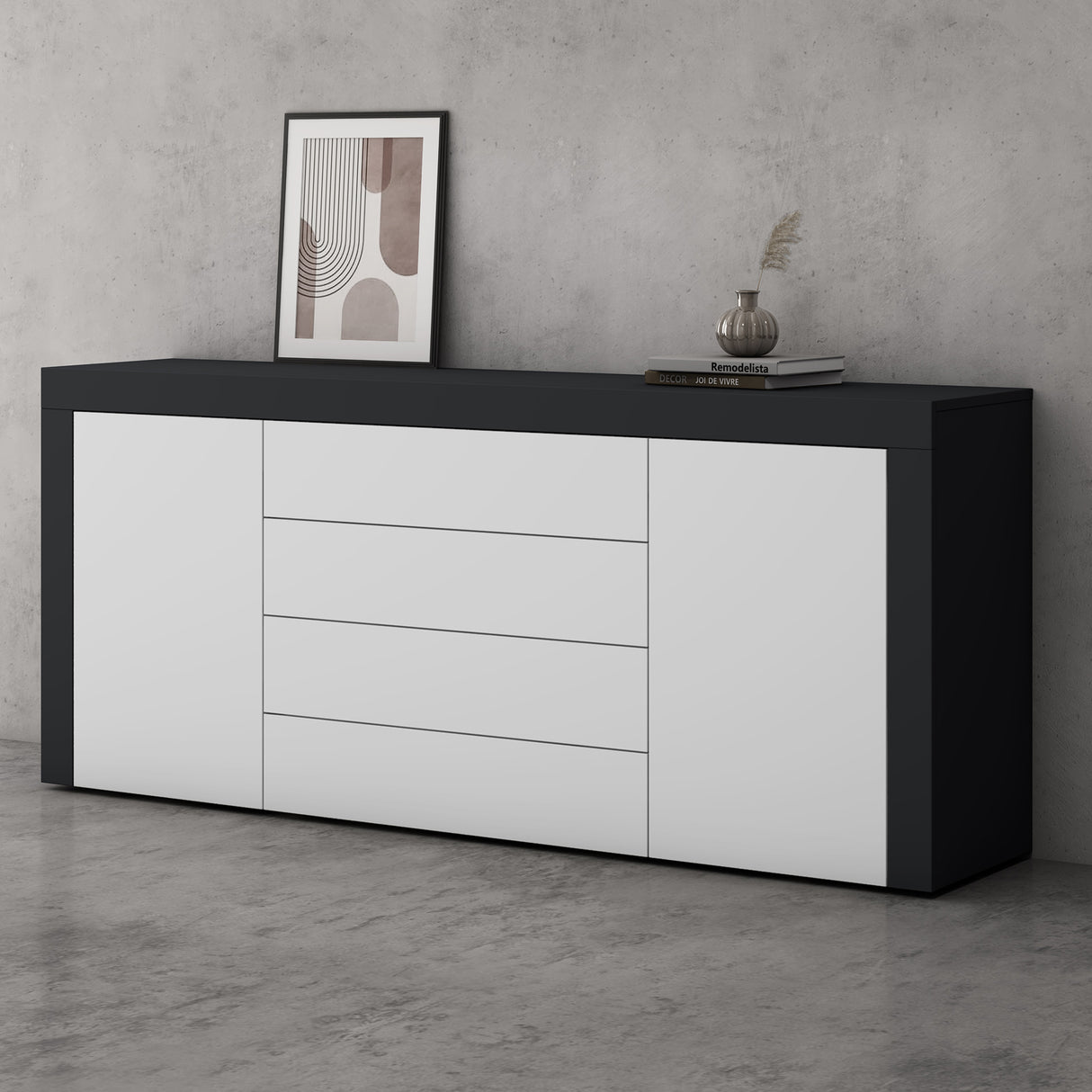 Buffet de rangement Glasvilla LTH : 167x36x70 cm avec 2 armoires et 4 tiroirs commode armoire polyvalente meuble cabinet03