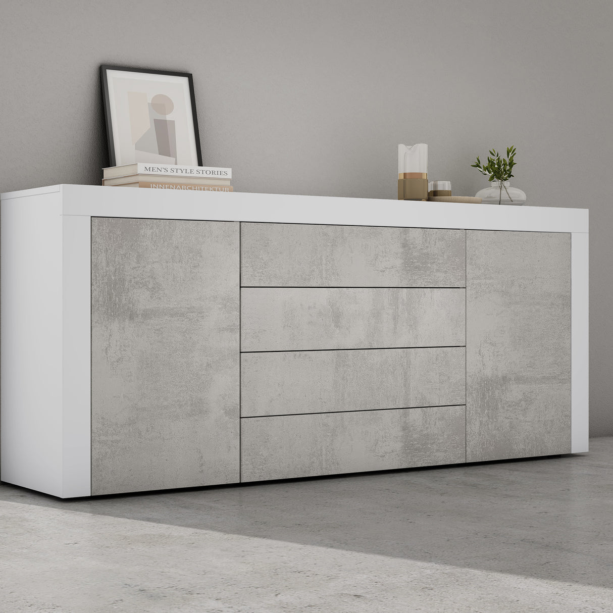 Buffet de rangement Glasvilla LTH : 167x36x70 cm avec 2 armoires et 4 tiroirs commode armoire polyvalente meuble cabinet03