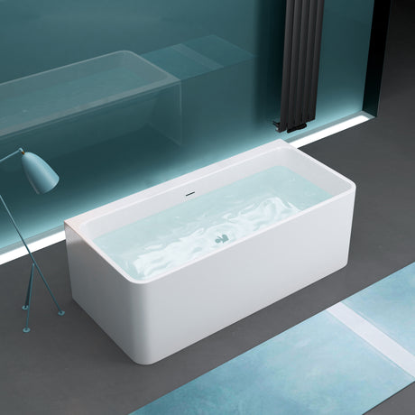 glasvilla freistehende Acryl-Badewanne Oval Standbadewanne Weiß inkl. Push-Open Ablaufgarnitur