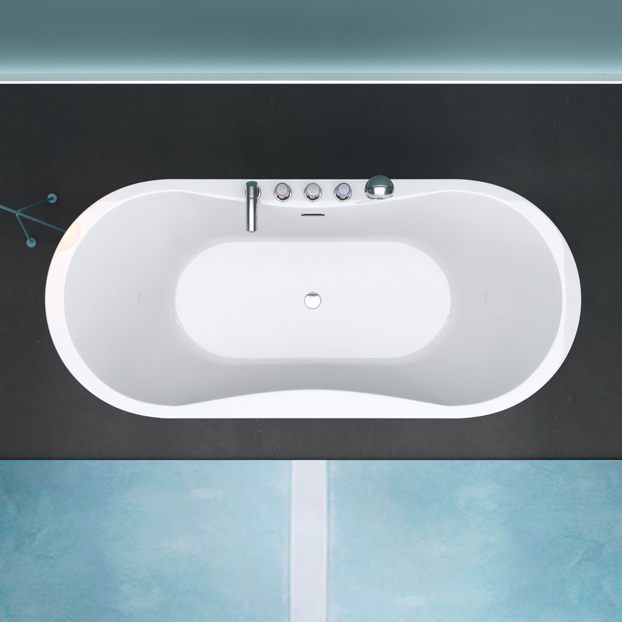 Baignoire îlot rectangulaire en acrylique sanitaire Glasvilla avec accessoires, baignoire sur pied Vicenza601