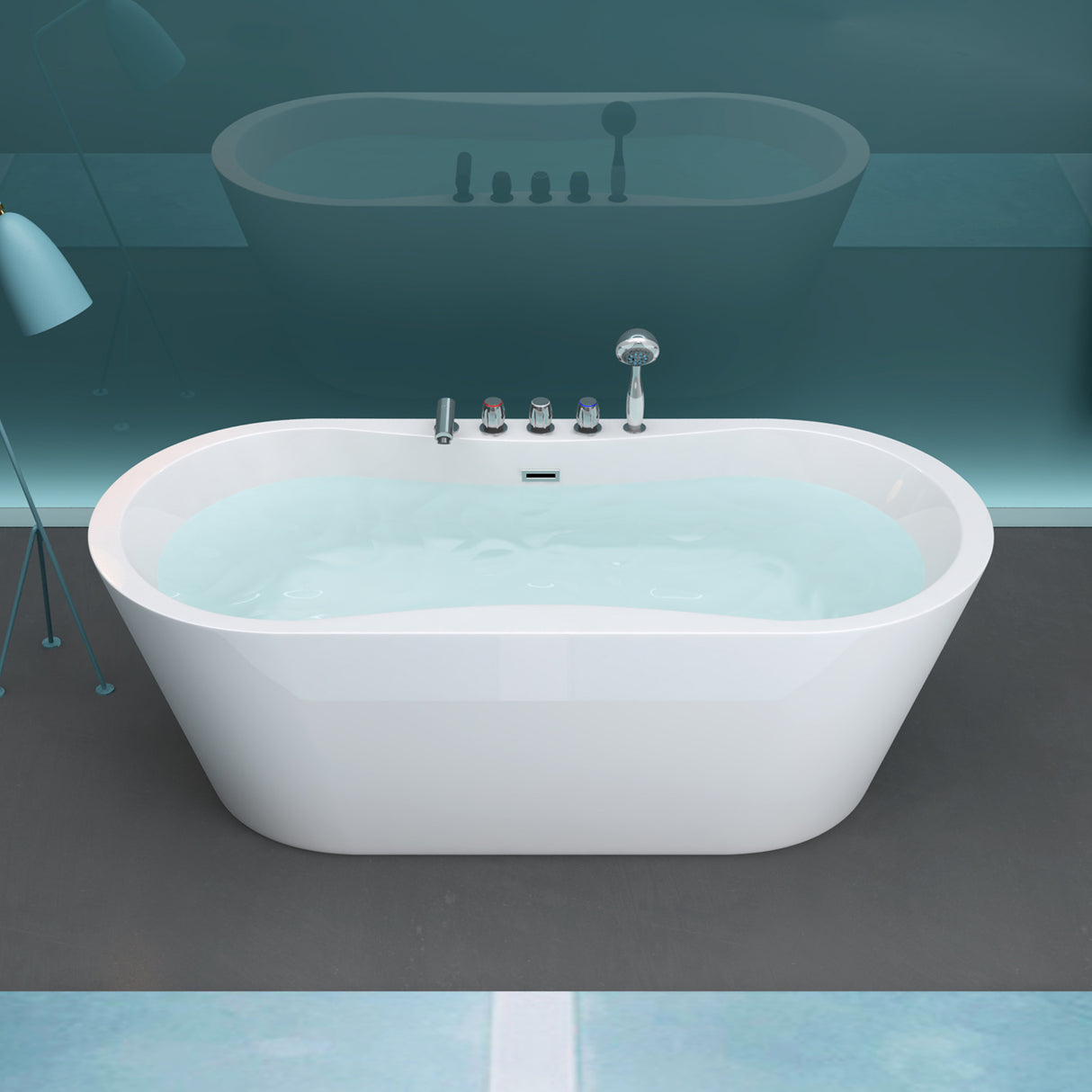 Baignoire îlot rectangulaire en acrylique sanitaire Glasvilla avec accessoires, baignoire sur pied Vicenza601