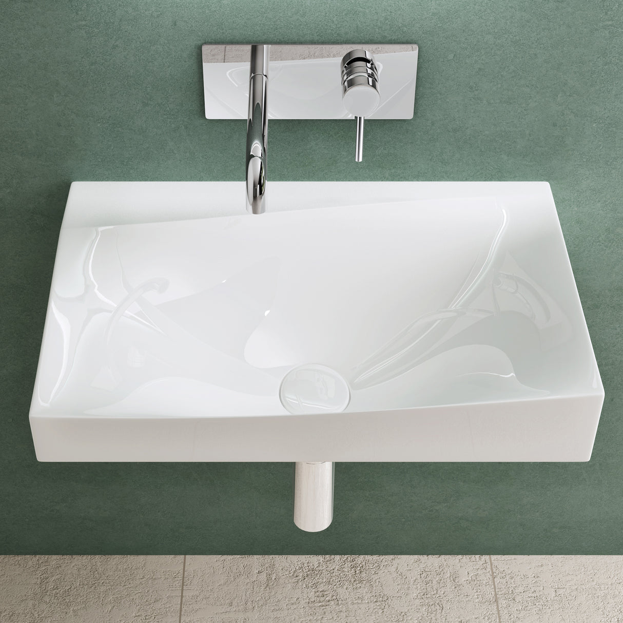 glasvilla Waschbecken Hänge-Waschtisch BTH: 60x38x20cm in Weiß glänzend aus Mineralguss mit Ablaufabdeckung Waschschale Col6035