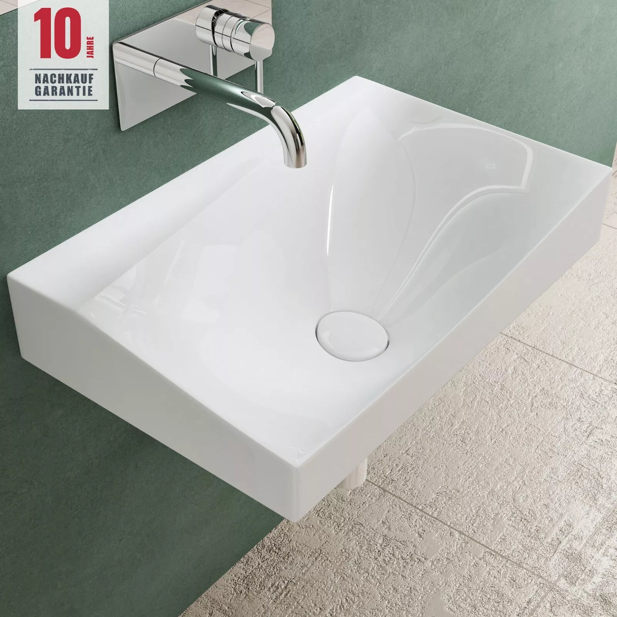 glasvilla Waschbecken Hänge-Waschtisch BTH: 60x38x20cm in Weiß glänzend aus Mineralguss mit Ablaufabdeckung Waschschale Col6035