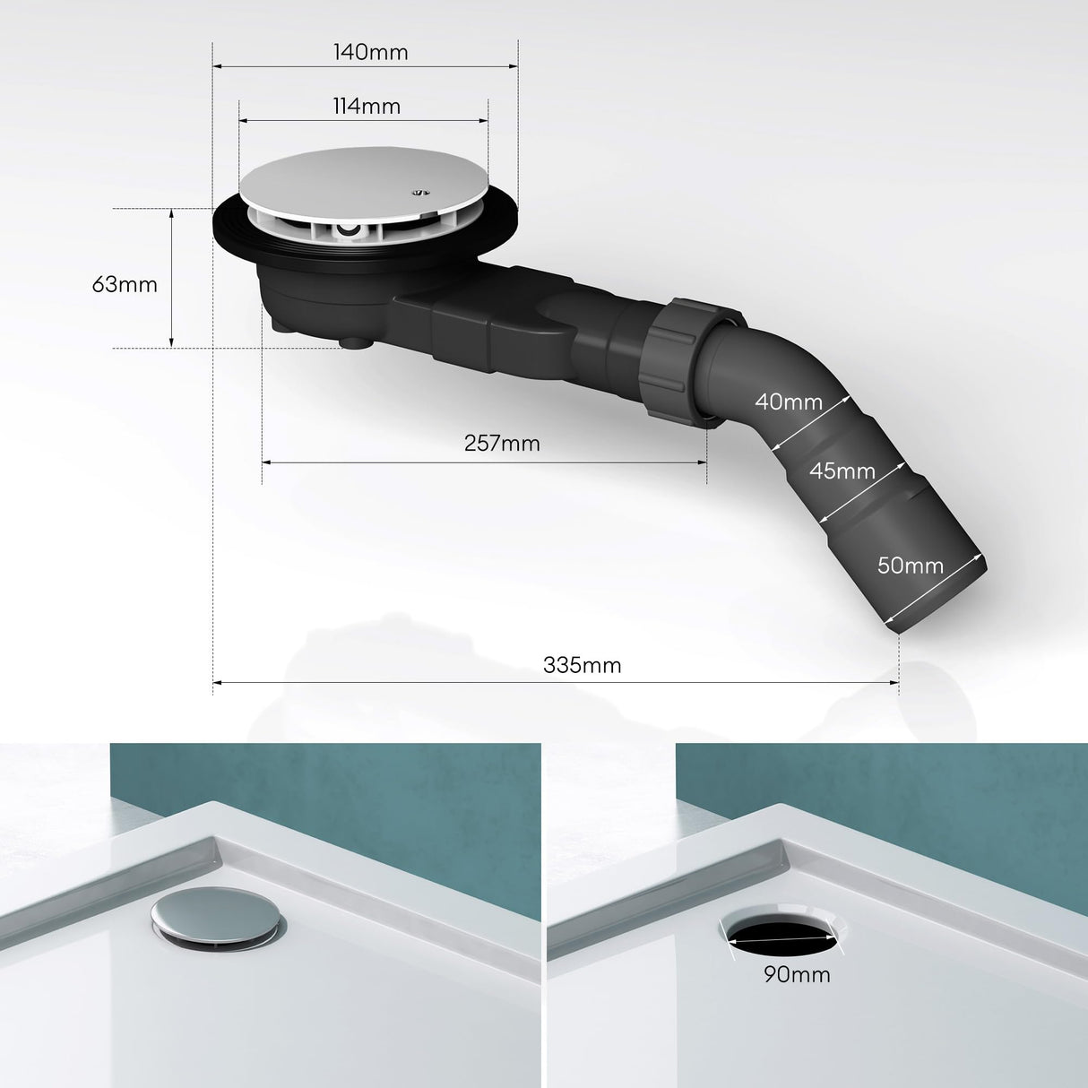 Bonde de douche Glasvilla pour receveur de douche | Diamètre de la douche : 40 mm | Trou d'évacuation : 90 mm AL001