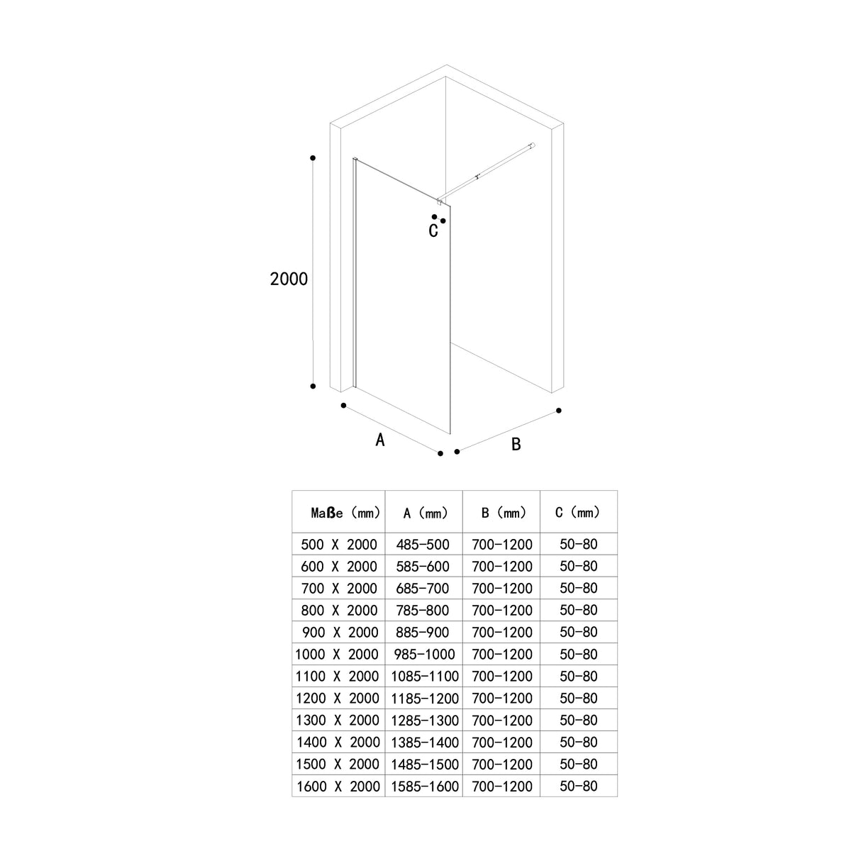 Paroi de douche Glasvilla pour douche, cloison de douche, douche à l'italienne, verre de sécurité ESG 10 mm, verre NANO Bremen2MS