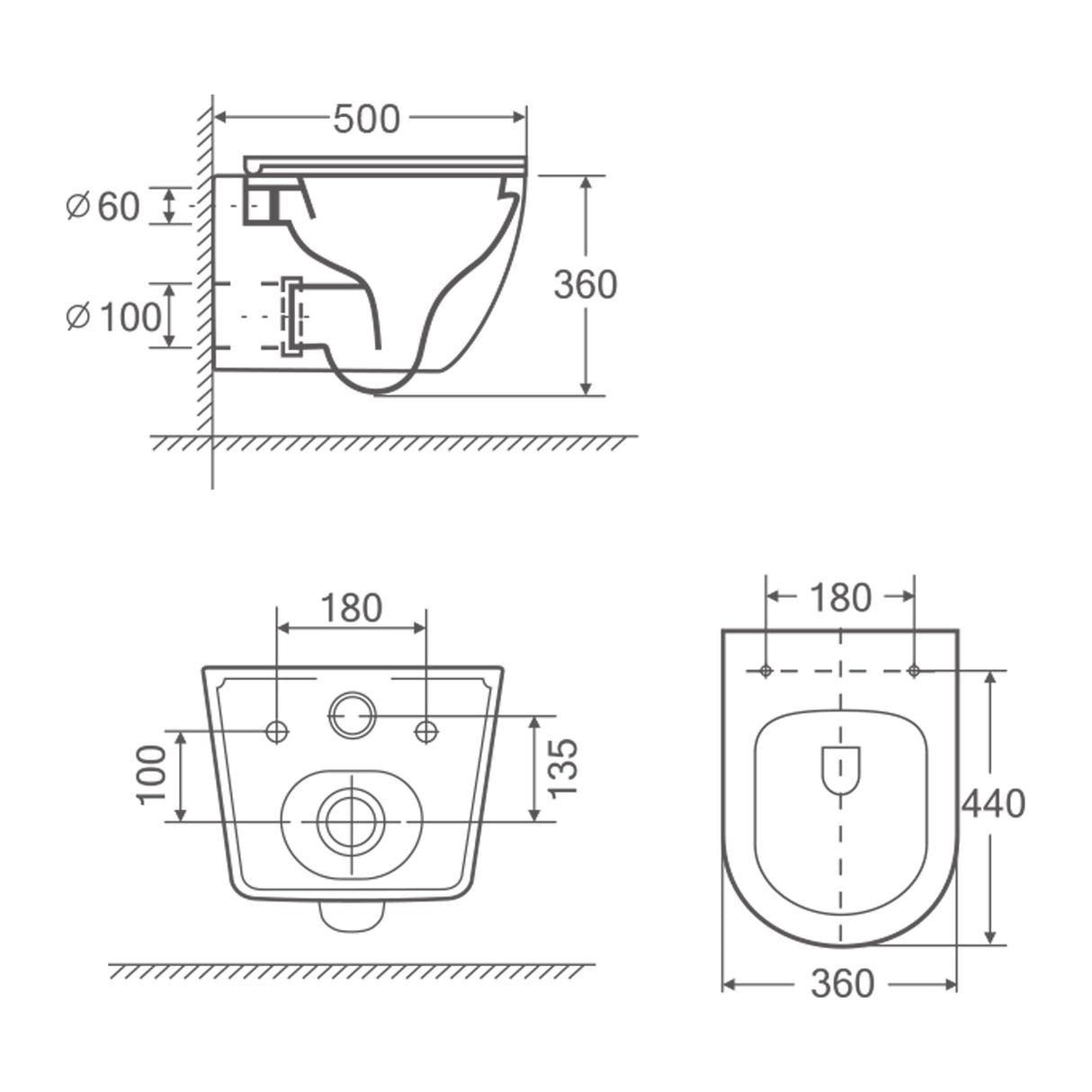 glasvilla Sanitari Bagno Sospeso in Ceramica WC Sospeso senza Brida con Chiusura di Soft Close
