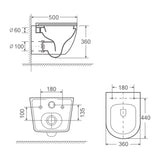 glasvilla Sanitari Bagno Sospeso in Ceramica WC Sospeso senza Brida con Chiusura di Soft Close