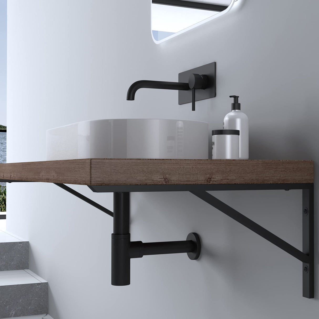 glasvilla Design Wandkonsole aus Edelstahl Waschtisch Halterung WH02
