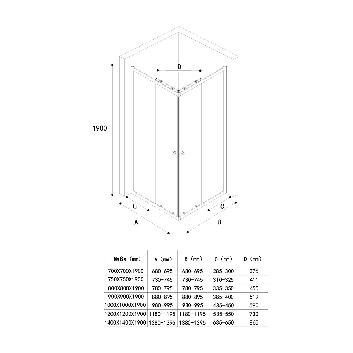 glasvilla Duschkabine mit Doppel-Schiebetür Duschtür Eckeinstieg Echtglas Lotuseffekt 6mm ESG-Sicherheitsglas Ravenna16K Schwarz