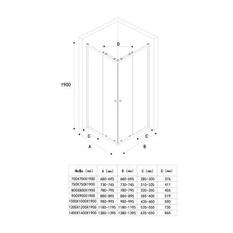 glasvilla Box doccia Angolare in Vetro, Cabina Bagno con Doppia Porta Scorrevole Box Doccia in Vetro di Sicurezza Temperato da 6 mm, Ravenna16K