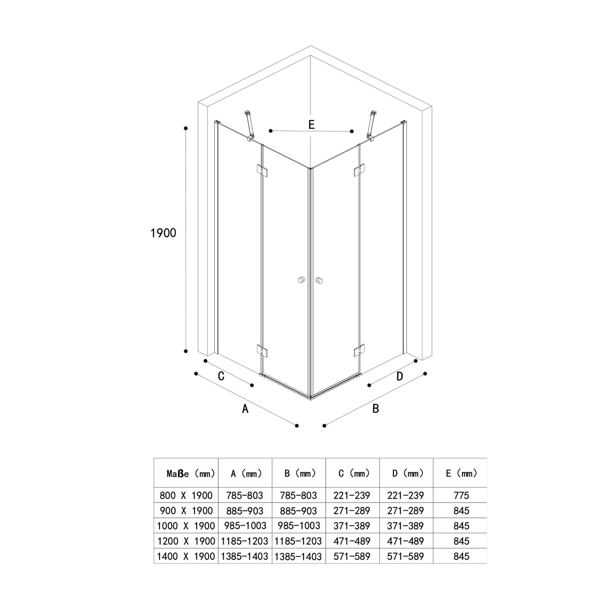galsvilla Eckeinstieg Duschkabine Duschabtrennung Klarglas 6mm ESG-Sicherheitsglas & Lotuseffekt 2 Pendeltüren  R01k