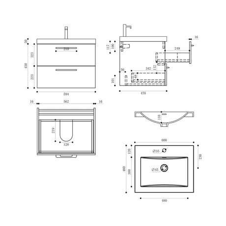 Meuble de salle de bain glasvilla 2 pièces : lavabo et meuble bas prêts à monter Bavaria 