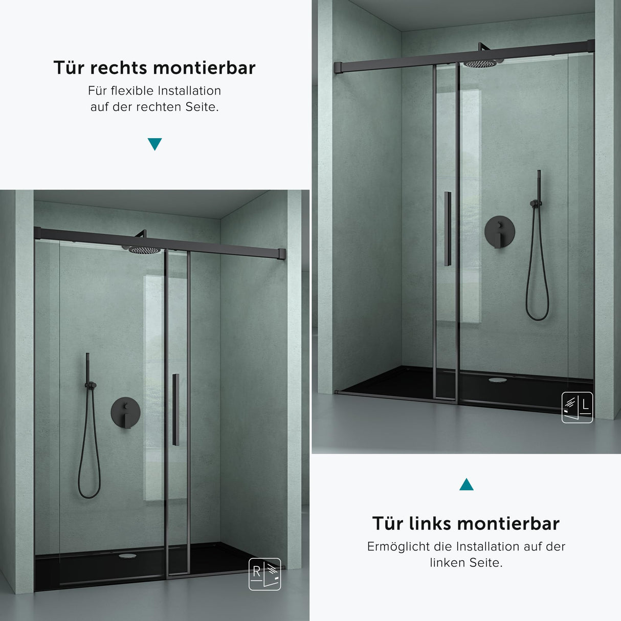Porte de douche Glasvilla, porte de niche, cloison de douche, cabine de douche, porte coulissante en niche, verre de sécurité ESG de 6 mm, fermeture amortie incluse, Teramo12K