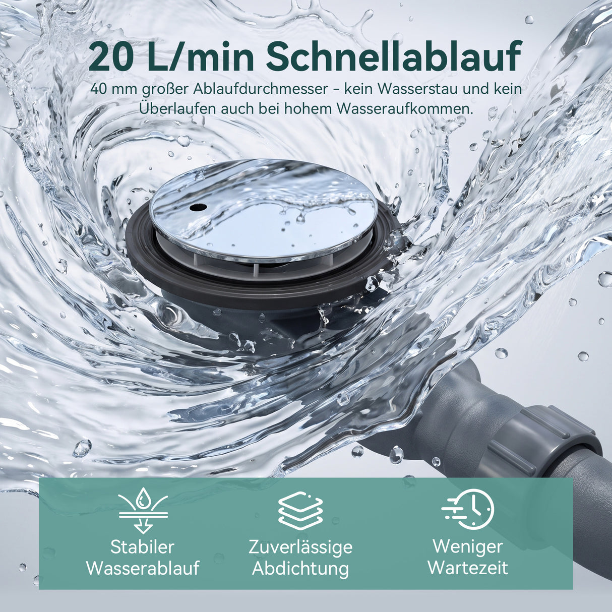 glasvilla Bonde de Douche pour Receveur de Douche Diamètre de la Douche 40 mm Trou d’Évacuation 90 mm AL001