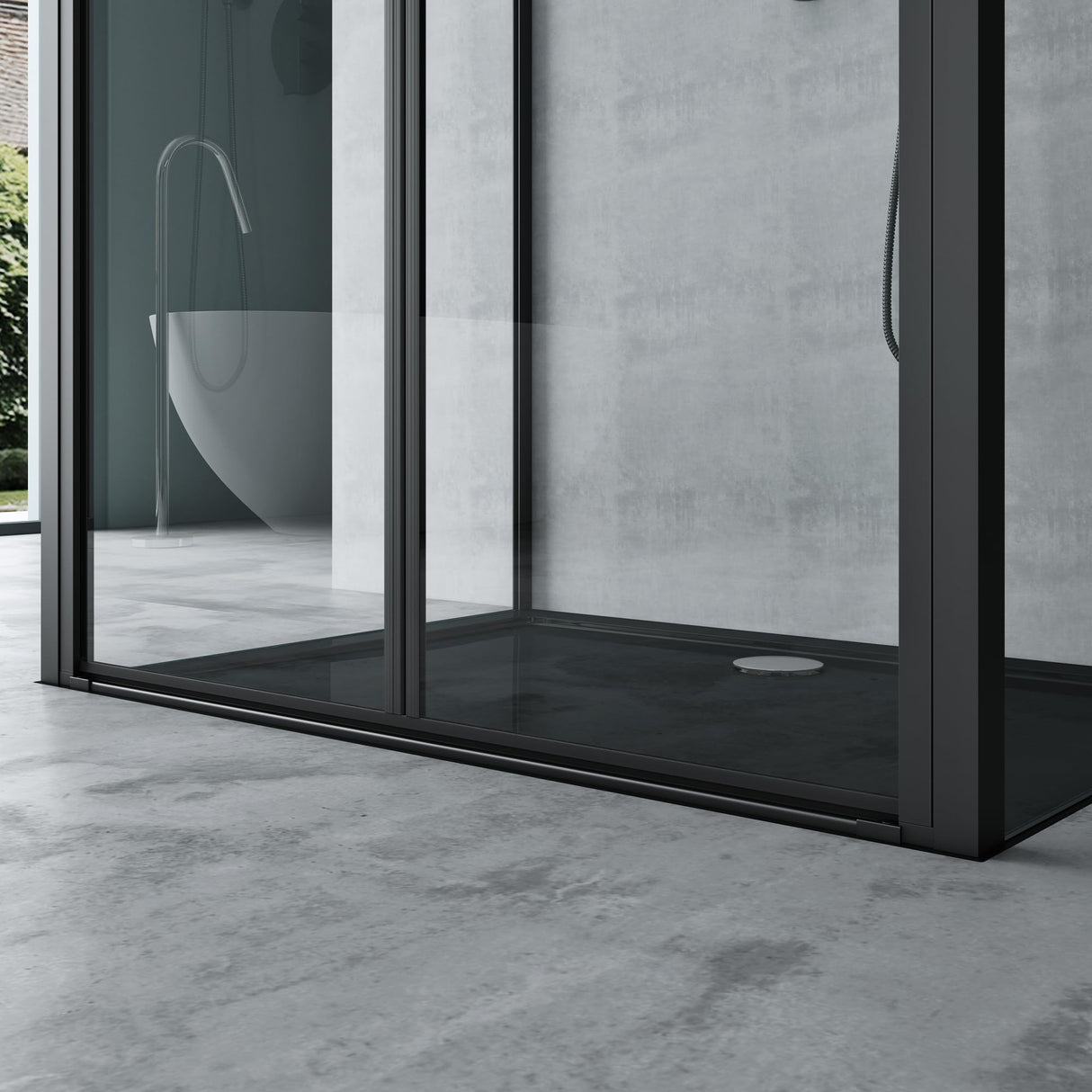 Cabine de douche Glasvilla, cloison de douche en U, cadre en aluminium, verre de sécurité ESG, verre transparent, double porte noire Ravenna66UK
