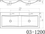 glasvilla Waschbecken Einbauwaschbecken Waschtisch 2 Becken Mineralguss rechteckig 2 Armaturenlöcher Überlauffunktion Col03