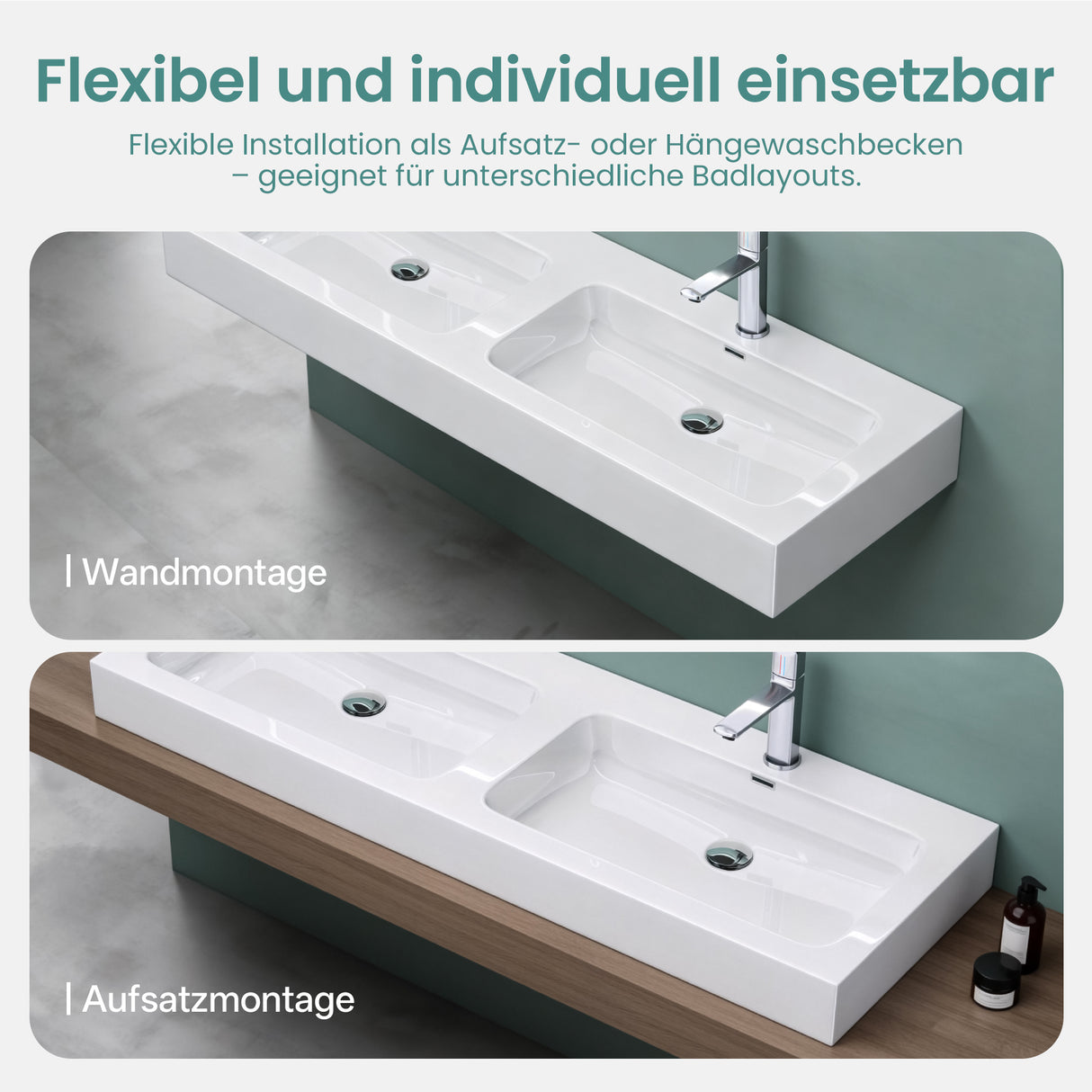glasvilla Doppelwaschbecken Aufsatzwaschbecken Hängewaschbecken Waschbecken mineralguss Waschplatz Waschtisch Col830