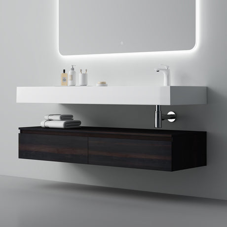 Ensemble de meubles de salle de bain Glasvilla, meuble sous-vasque avec meuble bas 150 x 48 x 25 cm, tiroirs à fermeture amortie et vasque en fonte minérale UP