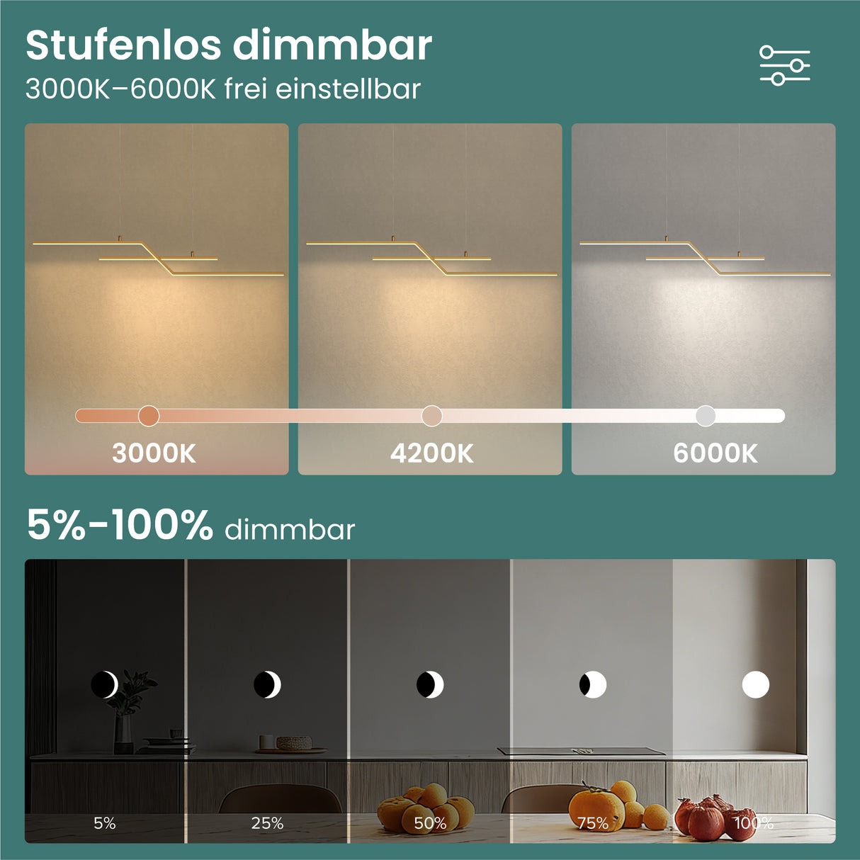 Suspension glasvilla 105cm LED Lampe à suspendre linéaire design 3000K/4000K/6000K Câble réglable 18W Luminaire Alivetta7085