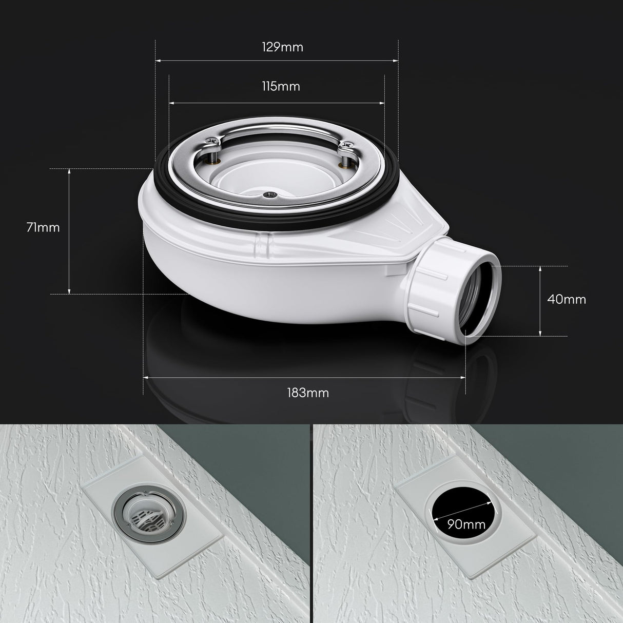 Bonde de douche Glasvilla pour receveur de douche | Diamètre de la douche : 40 mm | Trou d'évacuation : 90 mm AL001