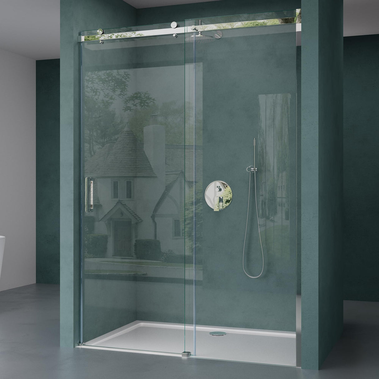 Porte de douche Glasvilla porte de niche douche cloison de douche cabine de douche verre de sécurité 8 mm avec revêtement nano porte coulissante hauteur : 195 cm Teramo04