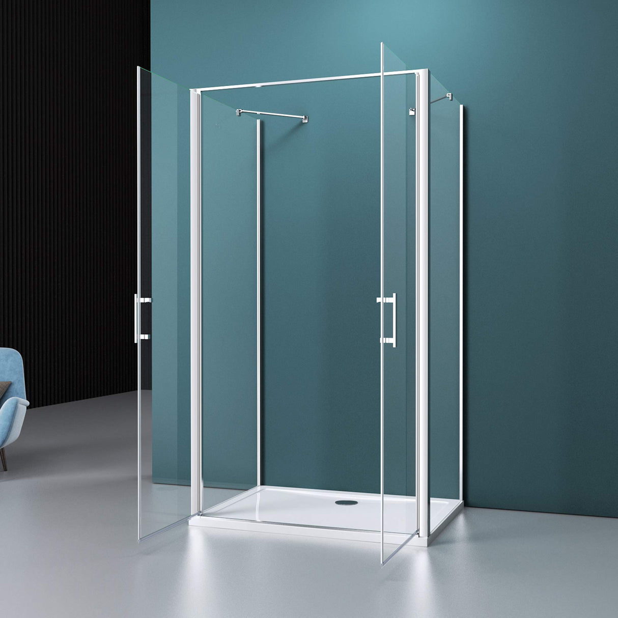 glasvilla Duschabtrennung Duschkabine Aluminiumrahmen ESG-Sicherheitsglas Klarglas Doppeltüre Ravenna50K