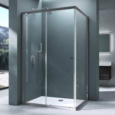 glasvilla Duschkabine Duschabtrennung Eckdusche aus Sicherheitsglas mit NANO Schiebetür 190cm Ravenna16L-K