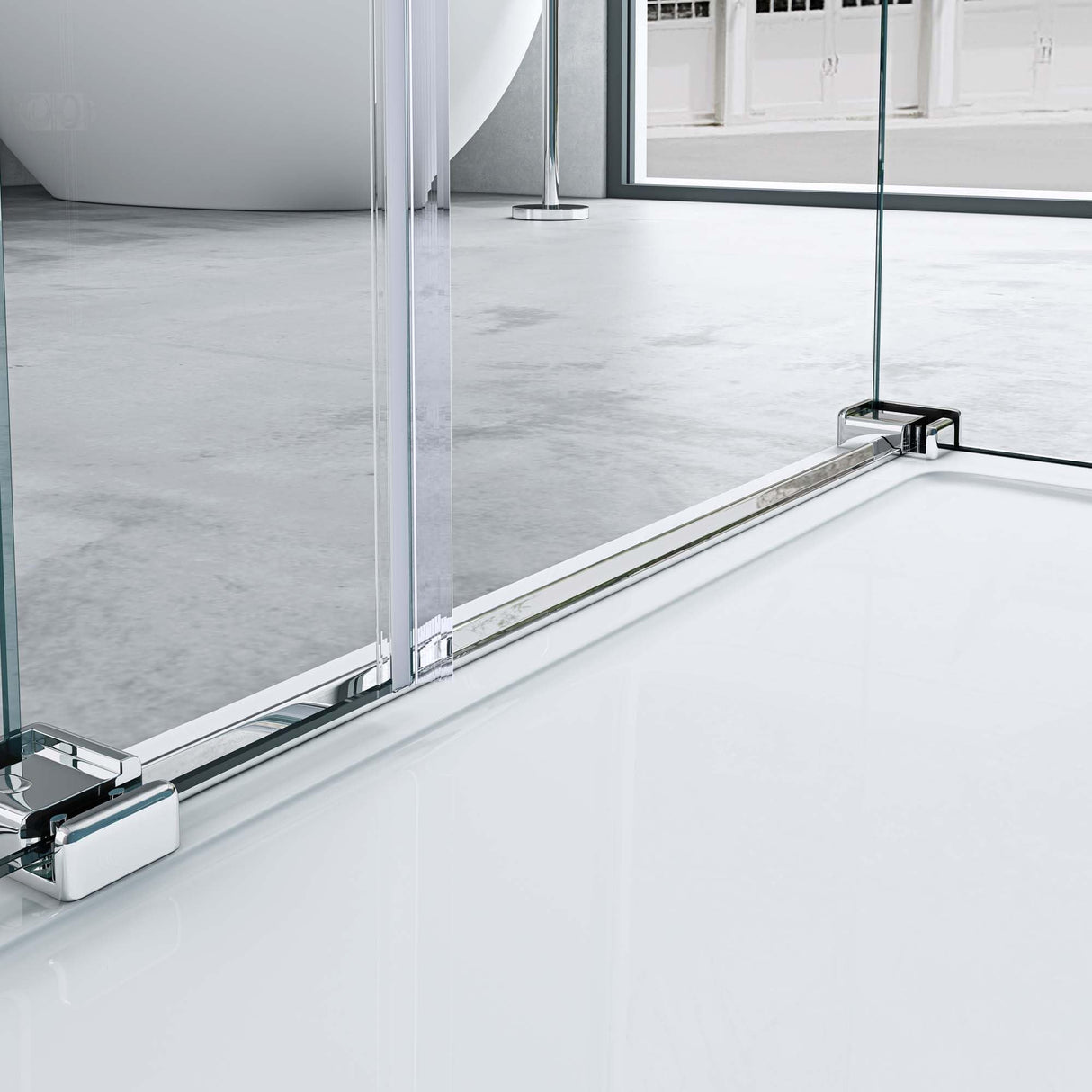 glasvilla U-Form Duschkabine Rahmenlos 195cm Schiebetür Duschabtrennung 8mm ESG Nano Klarglas 4-Punkt Halterung Duschwand Rav17-2UK