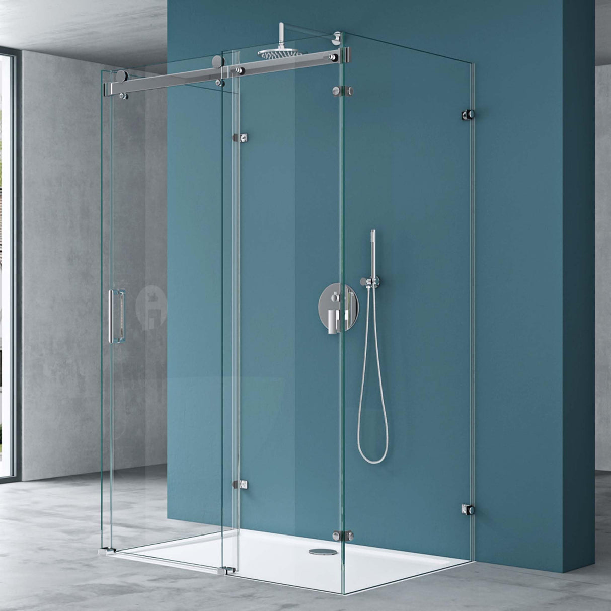 glasvilla U-Form Duschkabine Rahmenlos 195cm Schiebetür Duschabtrennung 8mm ESG Nano Klarglas 4-Punkt Halterung Duschwand Rav17-2UK
