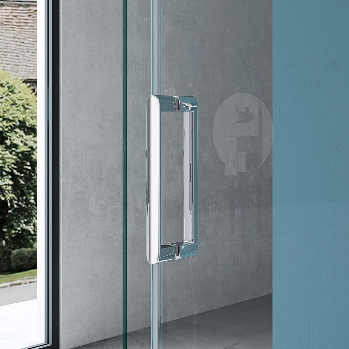 glasvilla U-Form Duschkabine Rahmenlos 195cm Schiebetür Duschabtrennung 8mm ESG Nano Klarglas 4-Punkt Halterung Duschwand Rav17-2UK