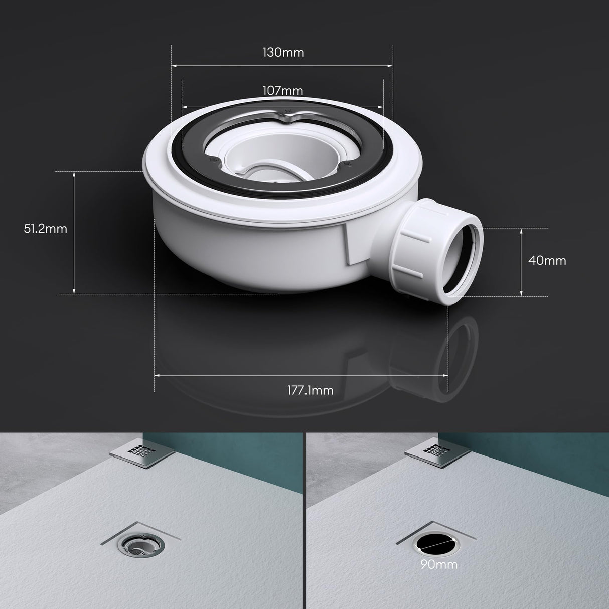 Bonde de douche Glasvilla pour receveur de douche | Diamètre de la douche : 40 mm | Trou d'évacuation : 90 mm AL001