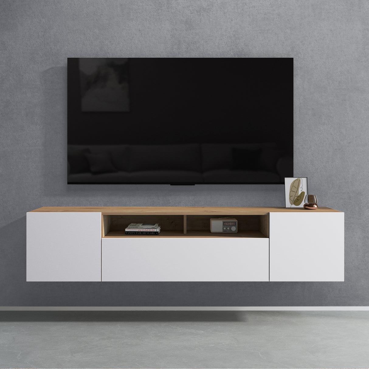 Meuble TV Glasvilla Meuble TV 3 portes avec fermeture amortie Meuble bas mural Table TV pour salon Fernsehschrank03