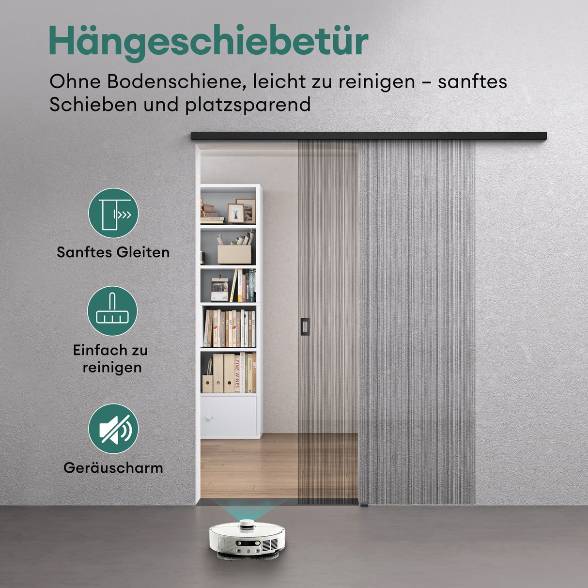 Ensemble complet de porte coulissante en verre Glasvilla, porte intérieure, noir mat, verre de sécurité trempé de 8 mm, porte coulissante, verre noir brossé avec rail en aluminium, Muranino-001 