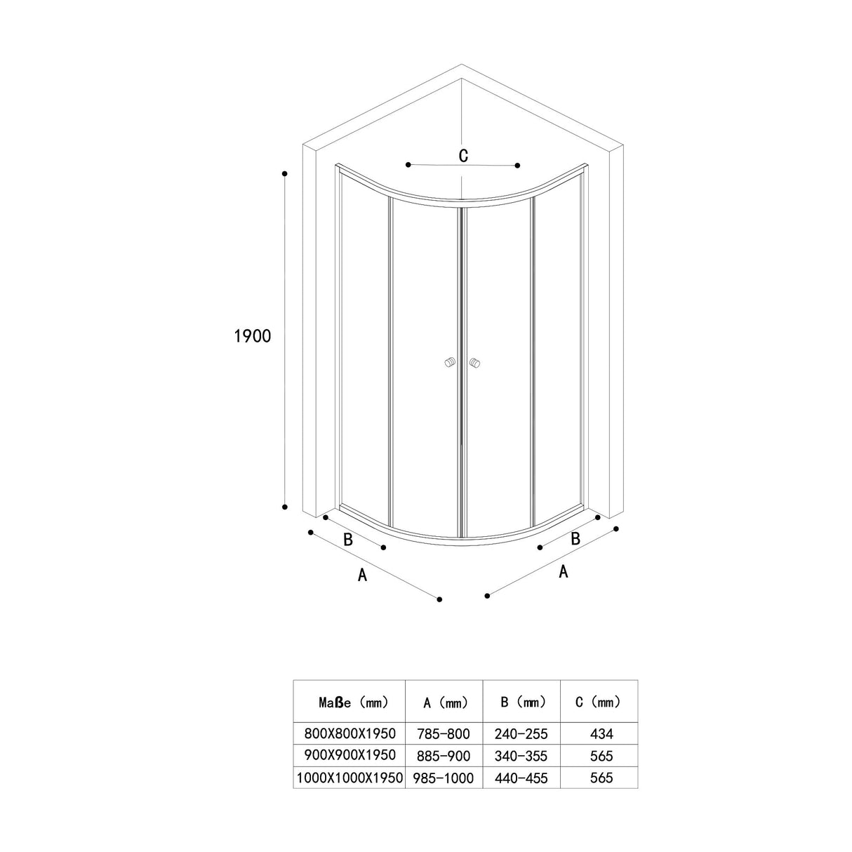 Cabine de douche Glasvilla en quart de cercle avec 2 portes coulissantes en verre de sécurité ESG nano-revêtement Ravenna32K