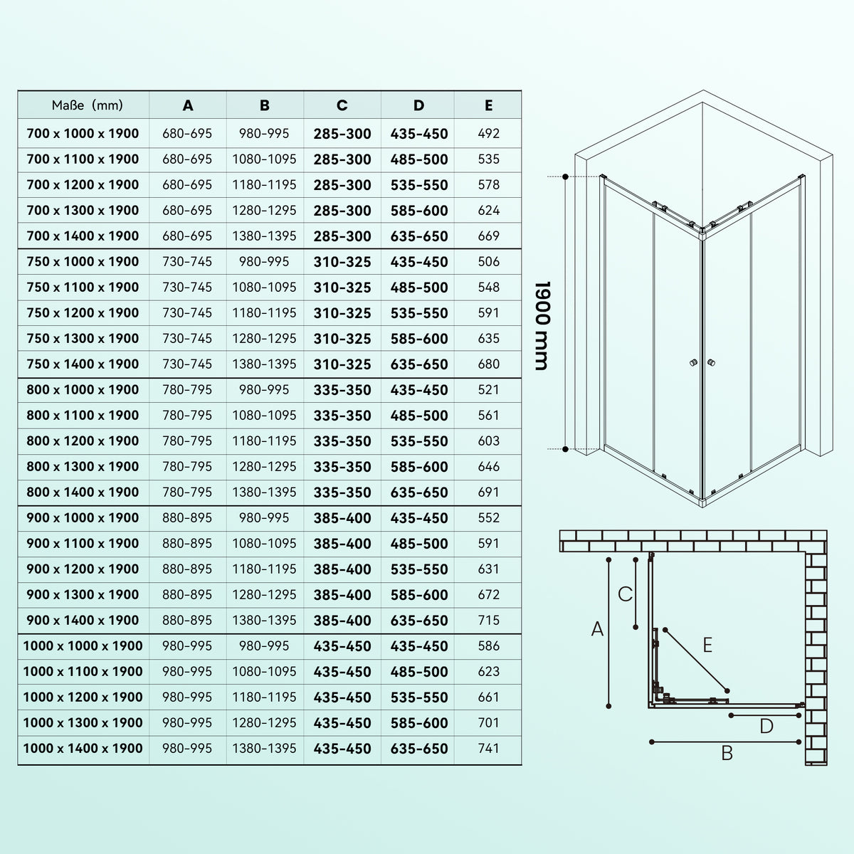 glasvilla Duschkabine con puerta corredera doble puerta de ducha entrada de esquina vidrio real efecto loto 6mm vidrio de seguridad ESG Ravenna16K negro