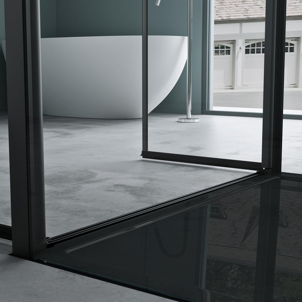 Cabine de douche Glasvilla, cloison de douche en U, cadre en aluminium, verre de sécurité ESG, verre transparent, double porte noire Ravenna66UK