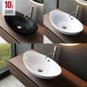 glasvilla Waschbecken Aufsatzwaschbecken Oval aus Keramik  Waschschale Waschtisch mit Nano-Beschichtung Br818