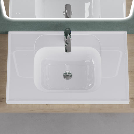 glasvilla Waschbecken Glänzend Weiß Einbauwaschbecken Waschtisch Mineralguss Rechteckig Waschplatz Col3601