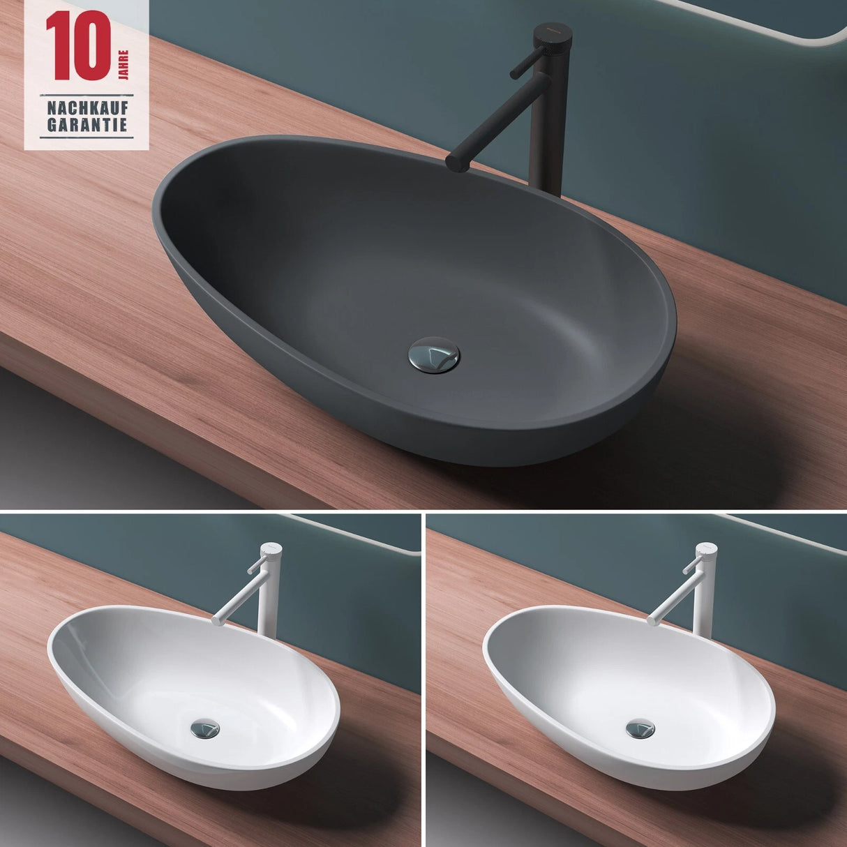 glasvilla Waschbecken oval Aufsatzwaschbecken ohne Hahnloch und Überlauf Col809
