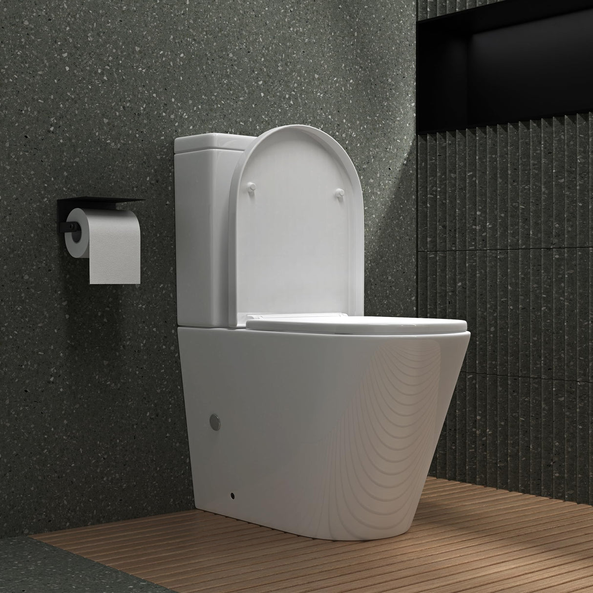 Toilettes sur pied en céramique Glasvilla, WC sans bride, 36 x 63 x 82 cm, WC sur pied avec réservoir Stand108T
