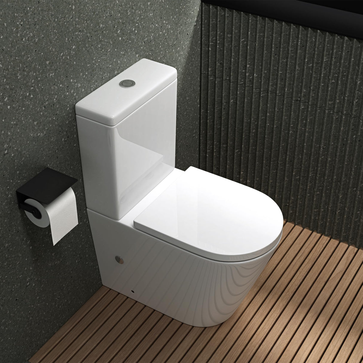 Toilettes sur pied en céramique Glasvilla, WC sans bride, 36 x 63 x 82 cm, WC sur pied avec réservoir Stand108T