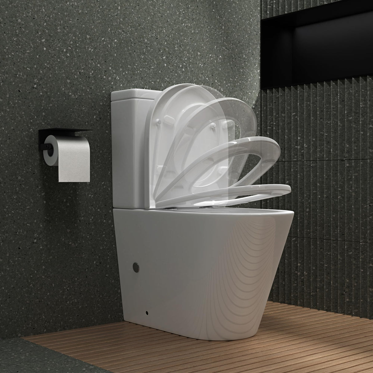 Toilettes sur pied en céramique Glasvilla, WC sans bride, 36 x 63 x 82 cm, WC sur pied avec réservoir Stand108T