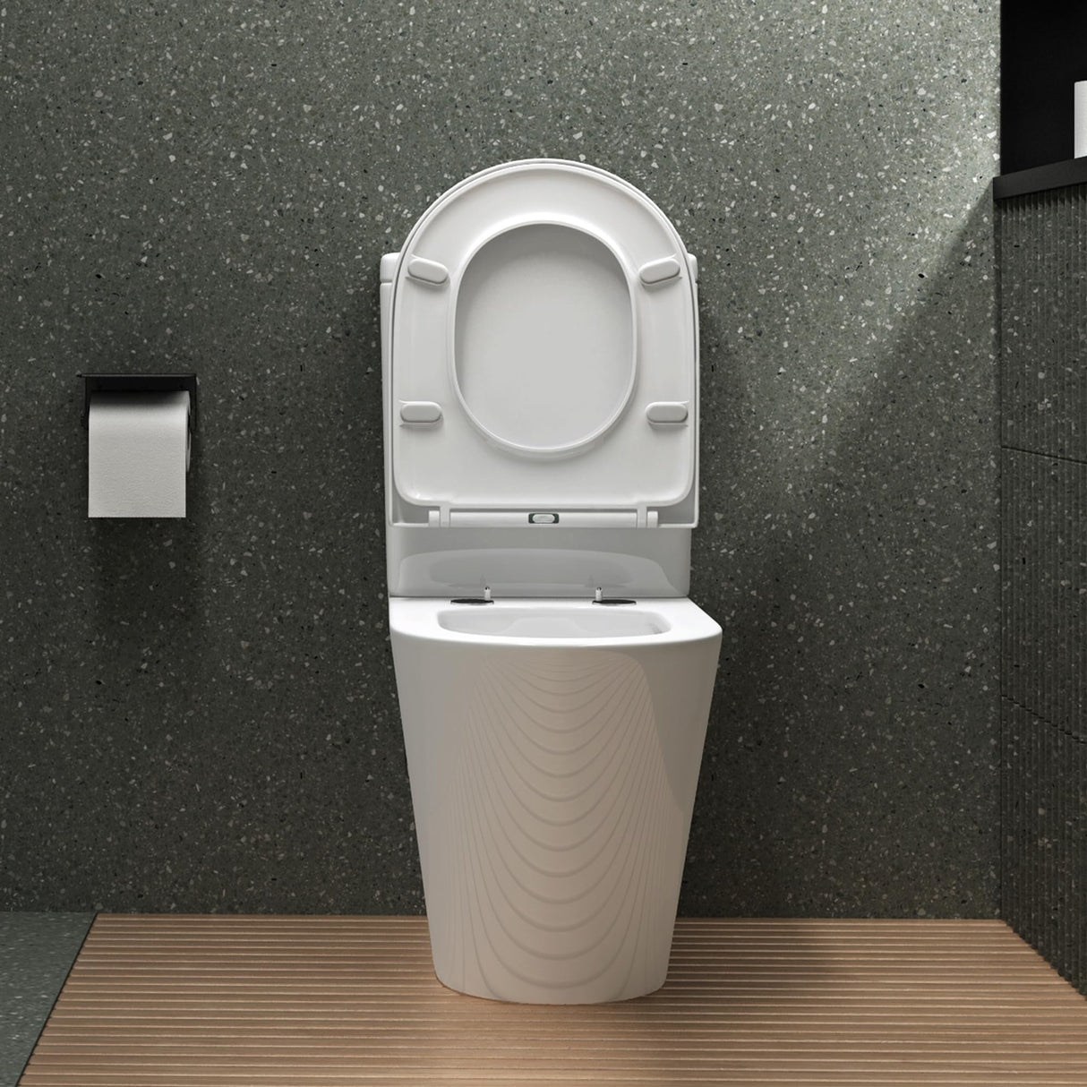 Toilettes sur pied en céramique Glasvilla, WC sans bride, 36 x 63 x 82 cm, WC sur pied avec réservoir Stand108T